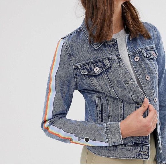 Pastel ribbon stripe classic denim jacket - Picture 2 of 9